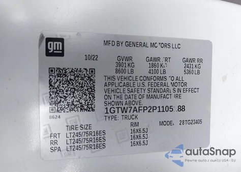 2023 GMC Savana Cargo Rwd 2500 Regular Wheelbase Work Van из США, поврежденный, VIN 1GTW7AFP2P1105188